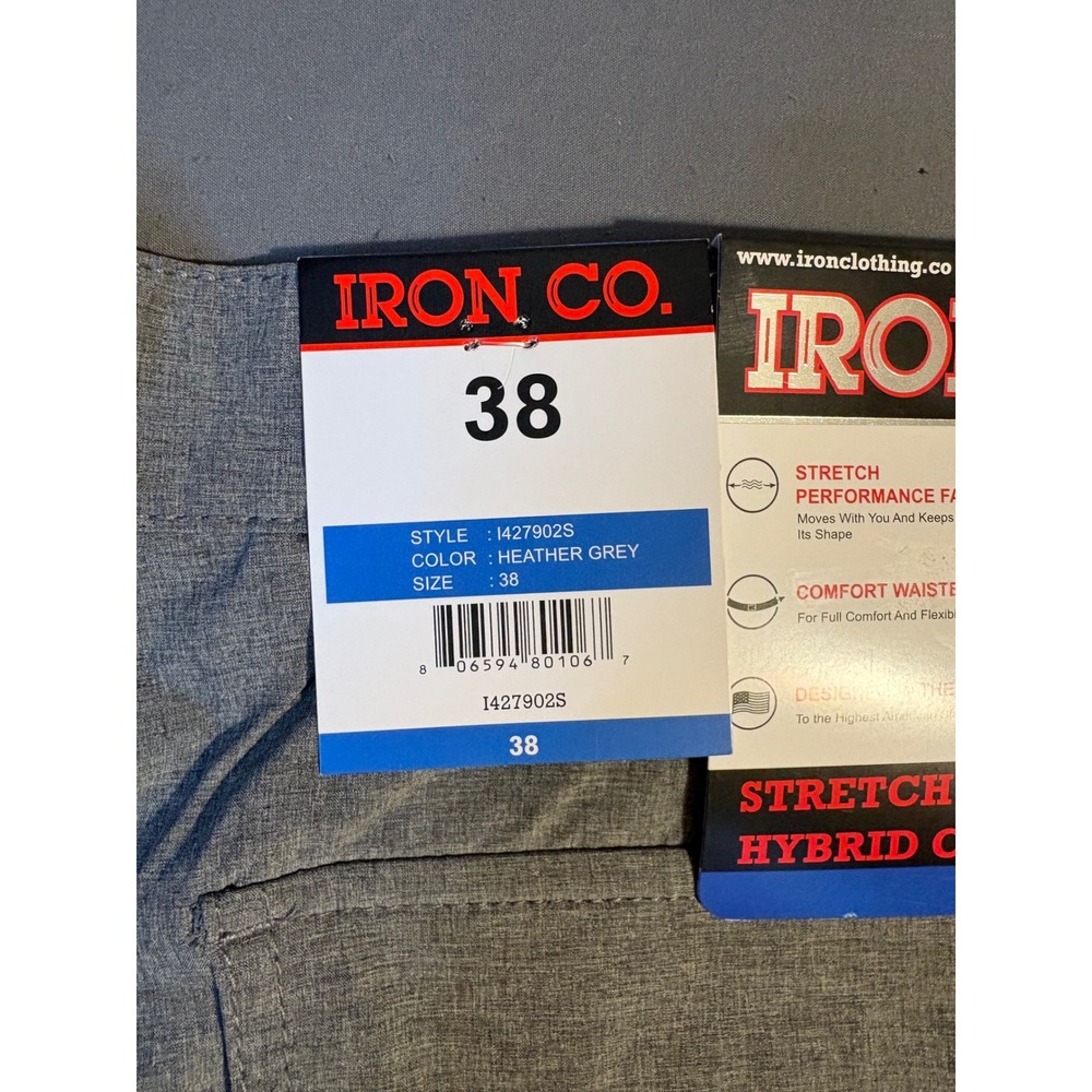 Iron Co Mens Stretch Hybrid Cargo Shorts Heather Grey Size 38 I427902S New - Picture 4 of 9